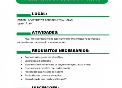 Coagru tem vaga de emprego