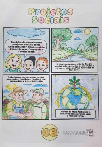 Programa Coopervida ganha destaque em história em quadrinhos comemorativa dos 50 anos da Coagru