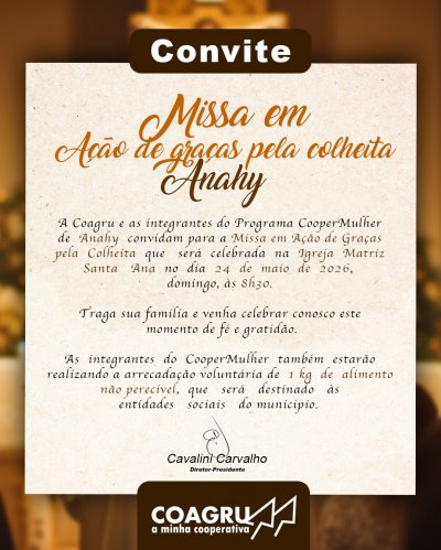 Missa em A&ccedil;&atilde;o de Gra&ccedil;as Pela Colheita em Anahy